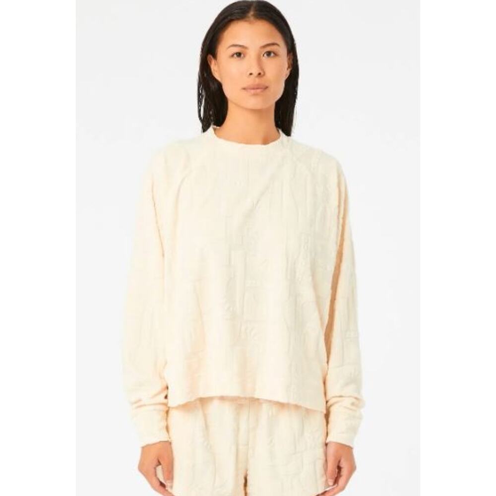 Rip Curl Women's New Wave Terry Crew Neck Shirt S Cream Long Sleeve Comfy